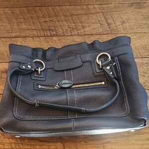 Coach Pebbled Leather Navy Bag with Silver Hardware